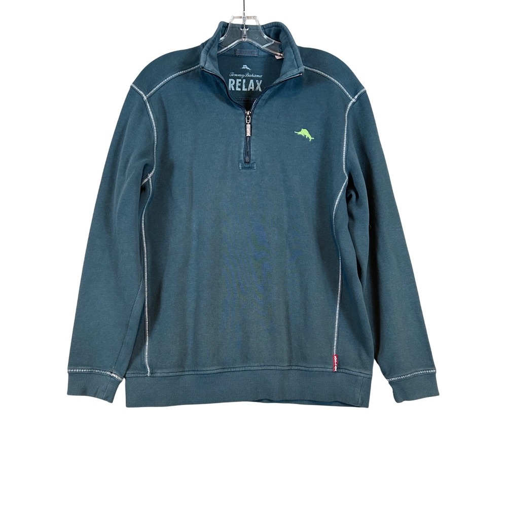 Tommy Bahama Relax Mens •M• Teal Blue Beachy Quarter Zip Layering Coastal Prep